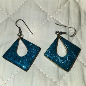 Alpaca Mexico Vintage Modernist Chic Teal Drop Earrings